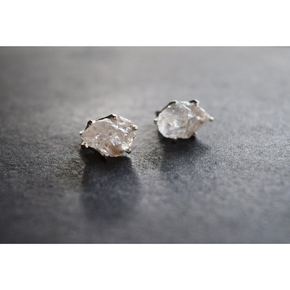 Lake County diamond earrings, 925 sterling silver, raw gemstones